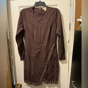 Michael Kors Chocolate Long Sleeve Dress with Gold Studs